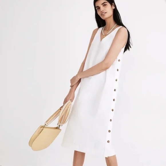 Madewell Dresses & Skirts - MADEWELL Linen Blend Side-Button Midi Smock Dress Sz L $88